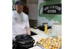 Chef cooking tacos.